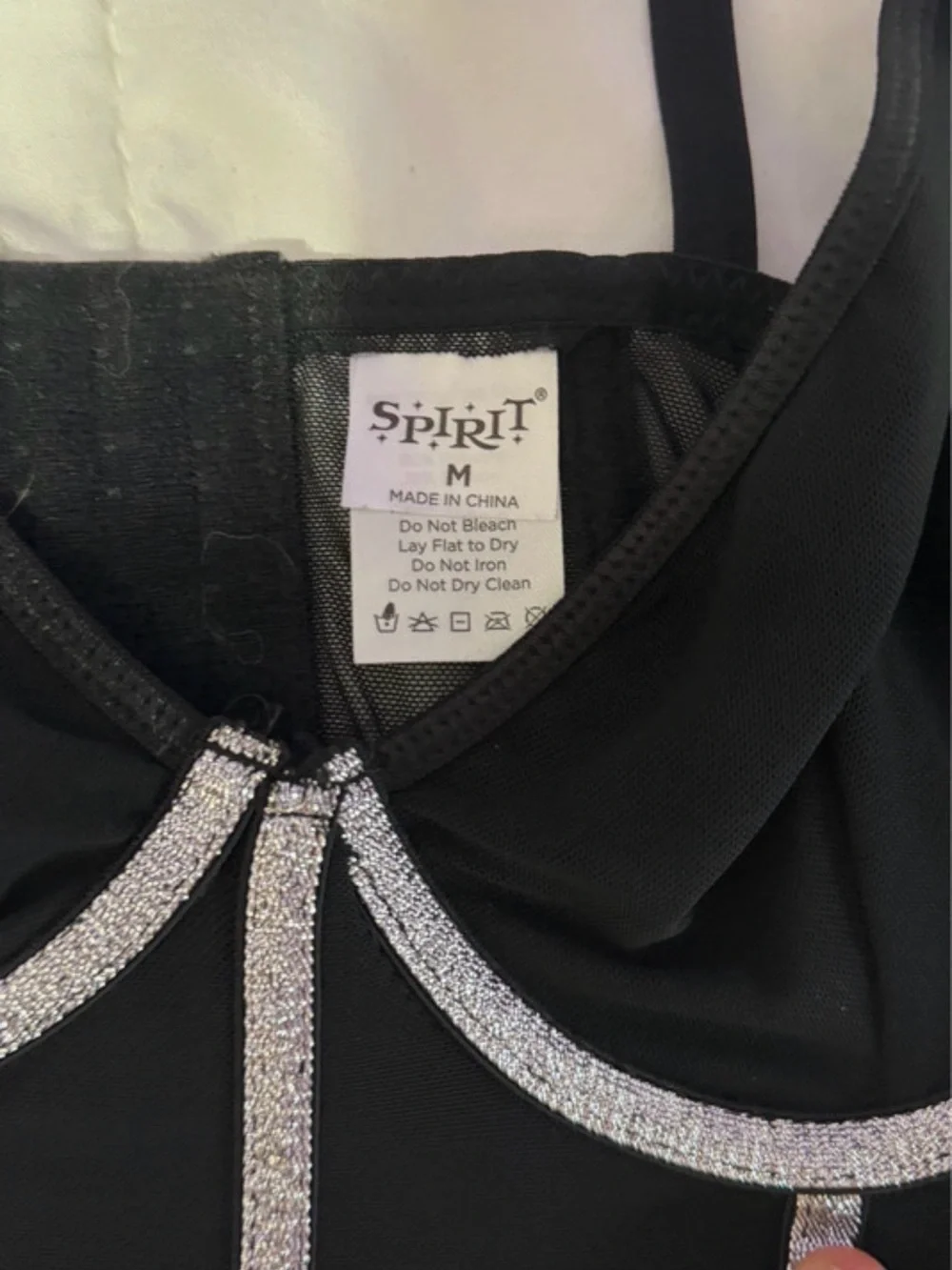 Spirit Halloween Black Sheer corset with Silver Trim
